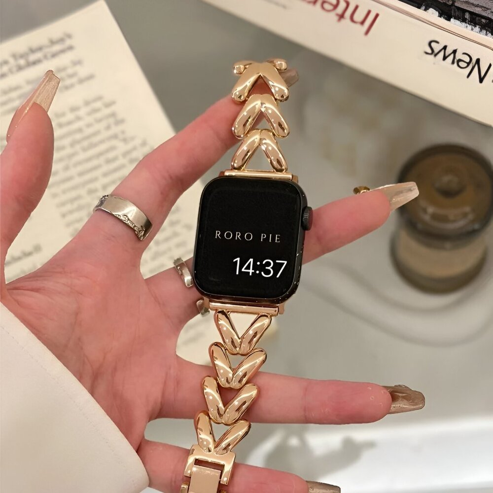 Apple Watch Band Adjustable Stylish Strap Silver Stainless Chain Band - Rosegold